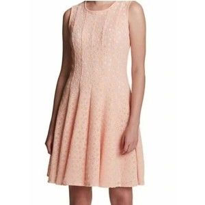 CALVIN KLEIN Nectar Peach Floral Perforated Fit & Flare Dress Women's Size 4